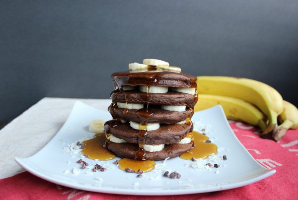 chocolate banana protein pancakes