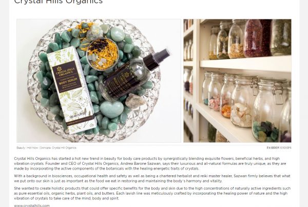 Fashion Snoops features Crystal Hills Organics