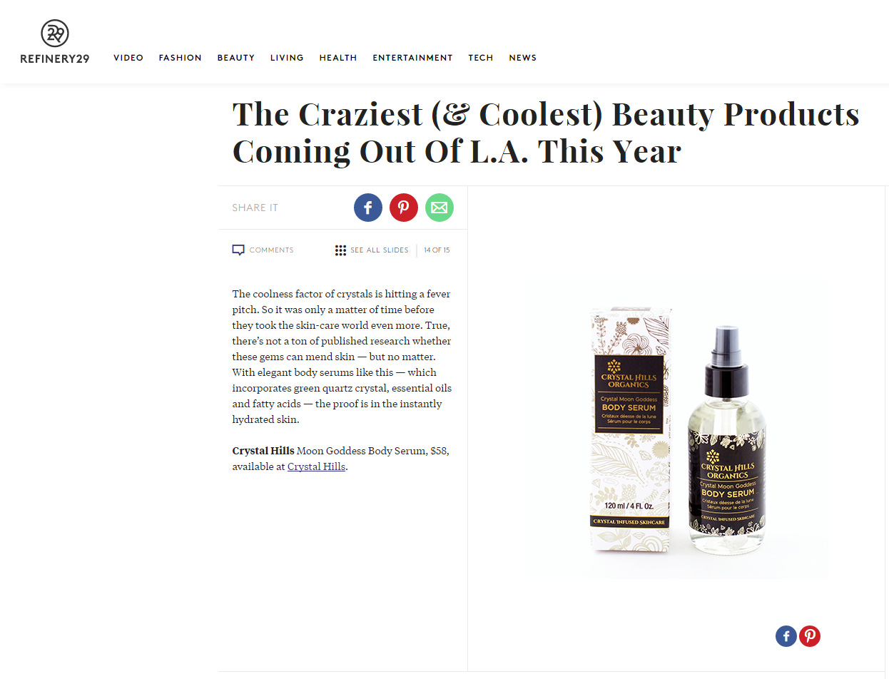 Refinery 29 Crystal Hills Organics coolest beauty products