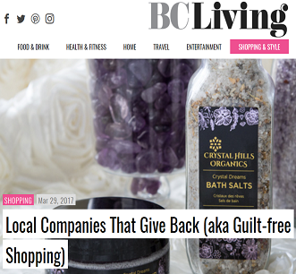 BC Living features Crystal Hills Organics local companies that give back