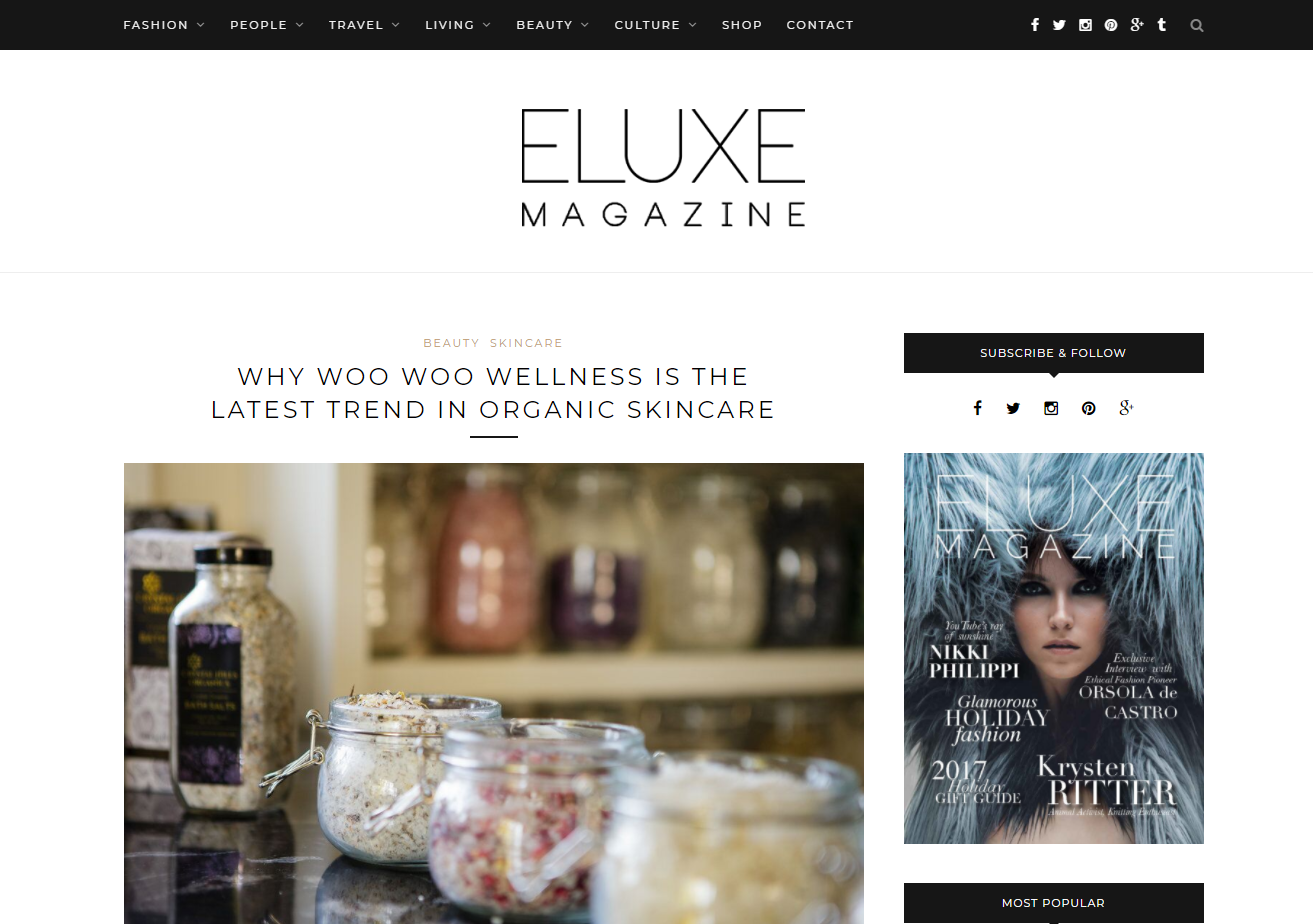Eluxe Magazine on Latest Trend in Organic Skincare