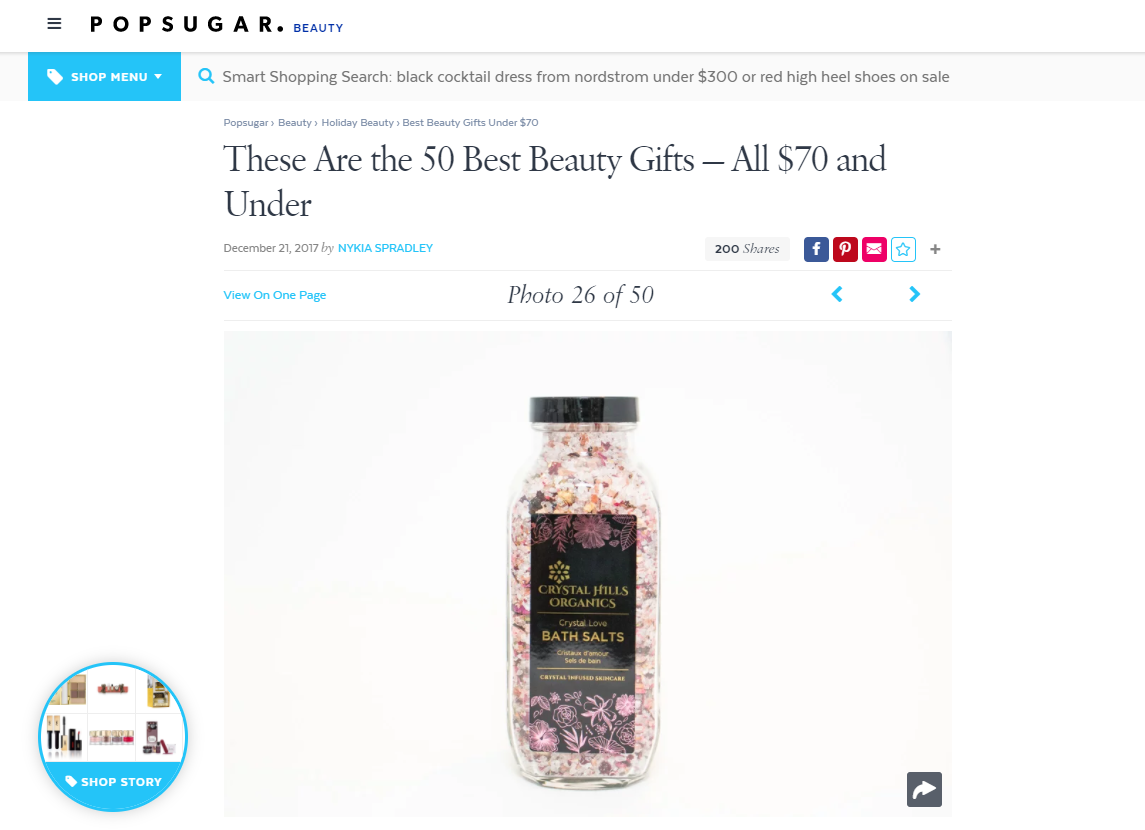 PopSugar features Crystal Hills Organics' Crystal Love Bath Salts