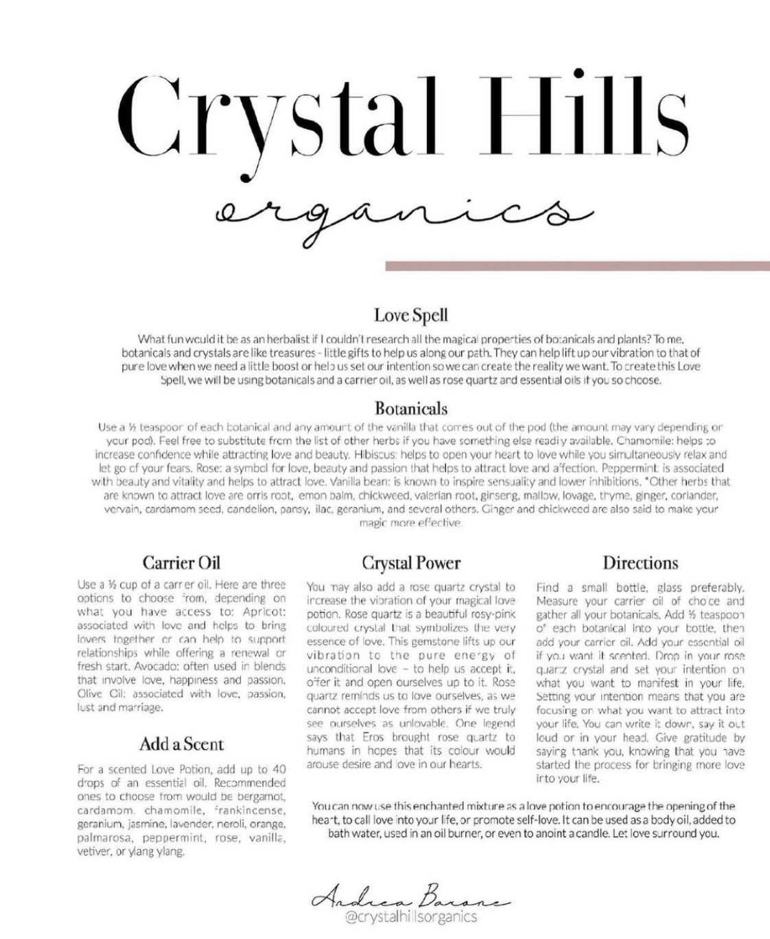 Crystal Hills Organics in Skye Magazine for a Love Spell by Andrea Barone