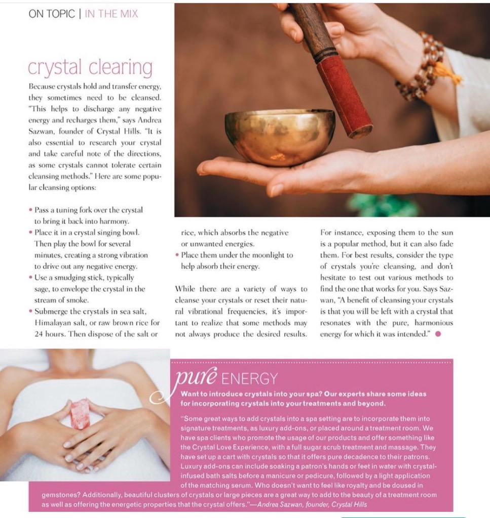Crystal Hills Organics in American Spa Magazine, Andrea Barone writes about Clearing Crystals