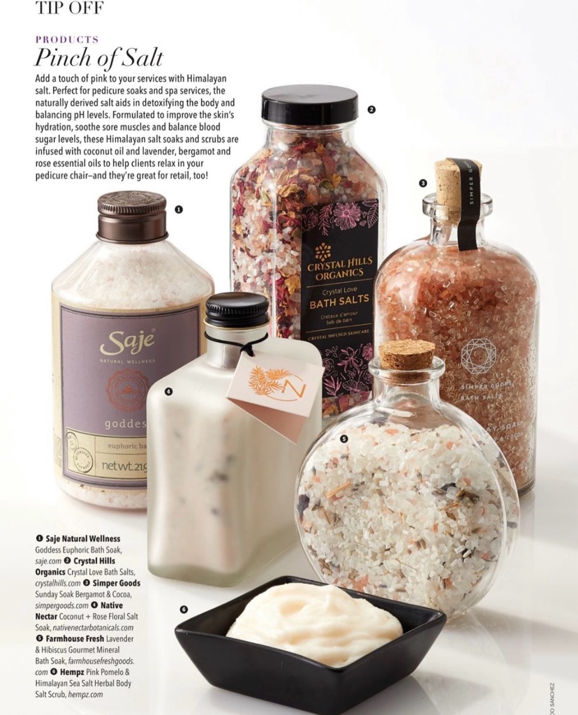 Nail Pro Magazine features Crystal Hills Organics, Crystal Love Bath Salts