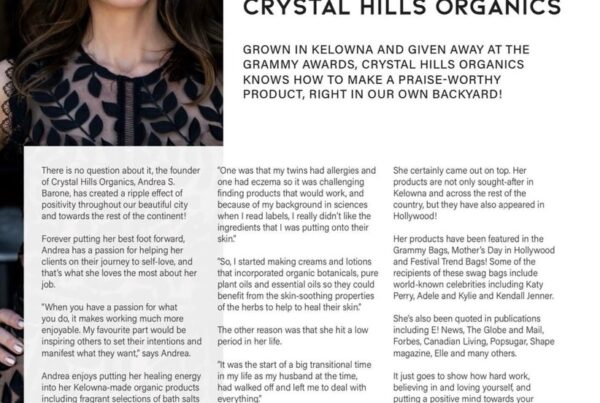 Andrea Barone and Crystal Hills Organics featured in Level Up Magazine