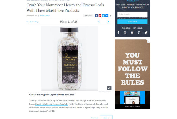 Popsugar features Crystal Hills Organics