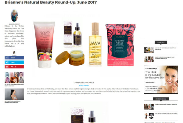 Viva Glam Magazine features Crystal Hills Organics